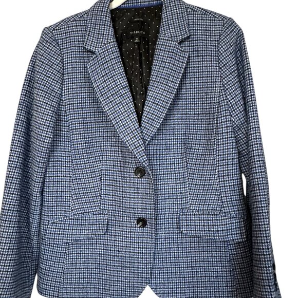 Talbots Aberdeen dark blue, light blue, gray houndstooth wool jacket lined Sz10 - Picture 1 of 9